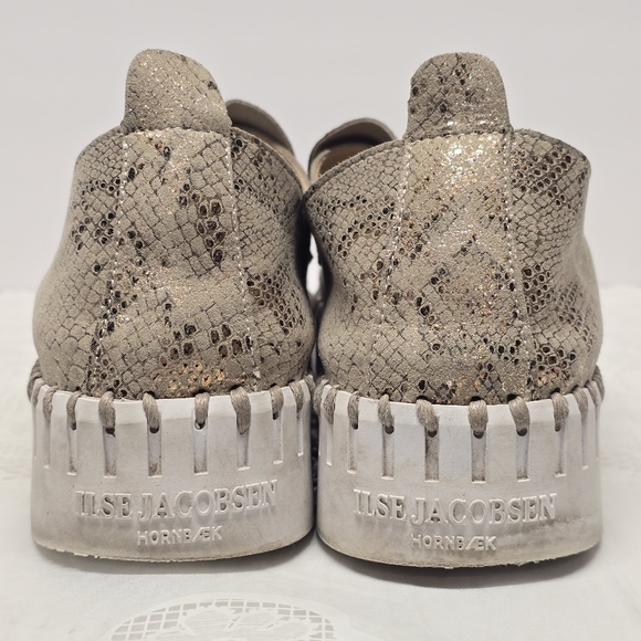Ilse Jacobsen Hornbaek Wheat Gold Snakeskin Embossed Platform Shoes Loafers 10.5 - Picture 5 of 11